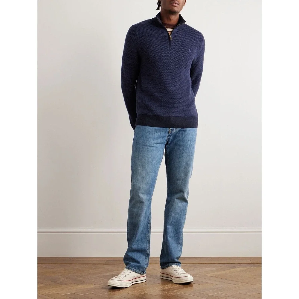 Polo Ralph Lauren  Logo-Embroidered Merino Wool Half-Zip Sweater L Preppy